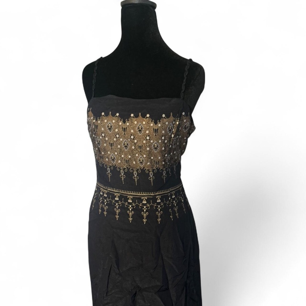 San Francisco Collection Vintage Black Gold Ornate Maxi Dress Size 11